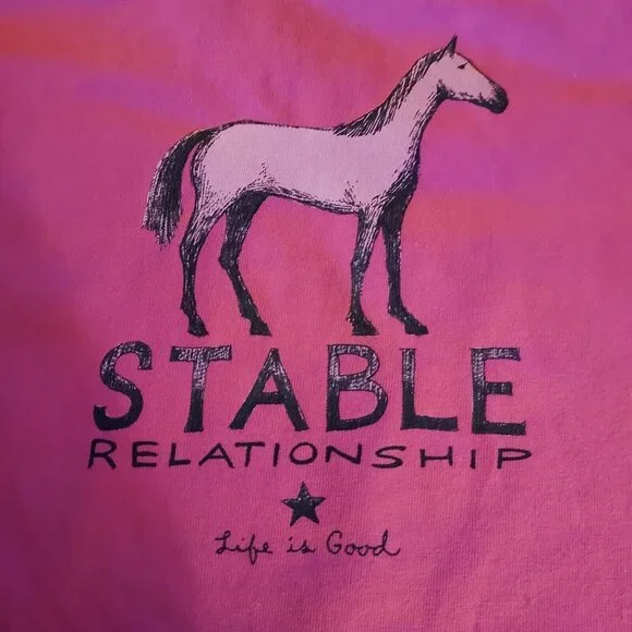 Barbie Pink Life Is Good Small "Stable Relationship" Crew Neck Equestrian - Picture 3 of 15